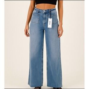 Mica Denim Sz 22W Wide Leg Jeans Super High Rise Denim Raw Hem NWT